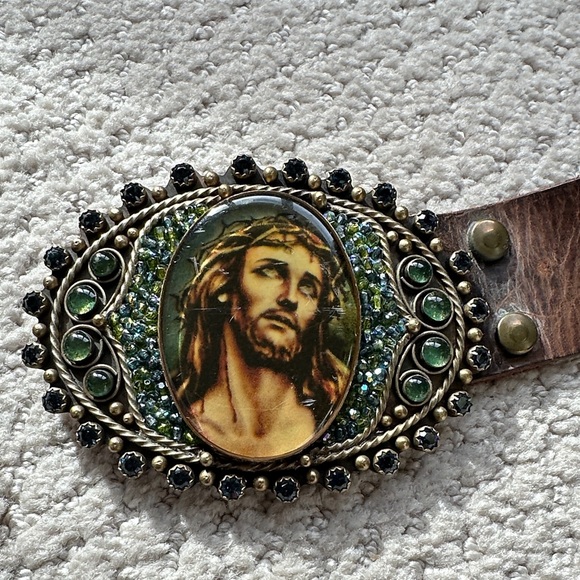 Virgins Saints & Angels Accessories - Virgins Saints & Angels Green and Brown Jesus Belt